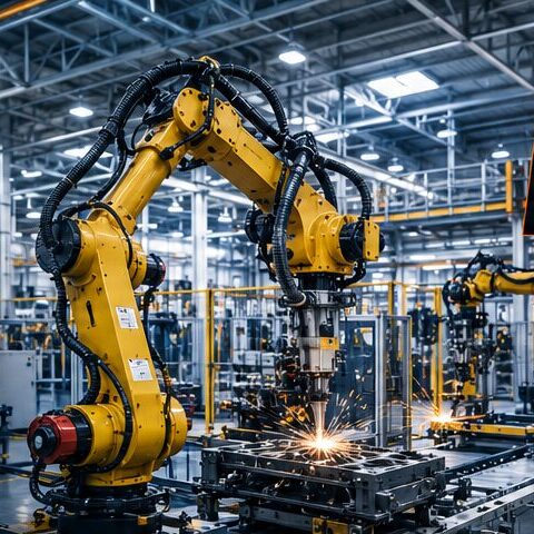 Robotic arms on an automated manufacturing line