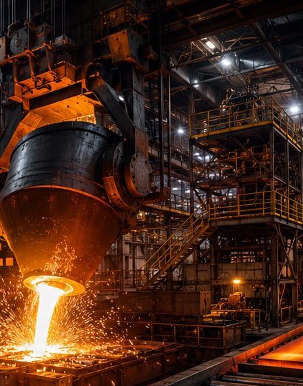 Molten steel pour in a steel plant